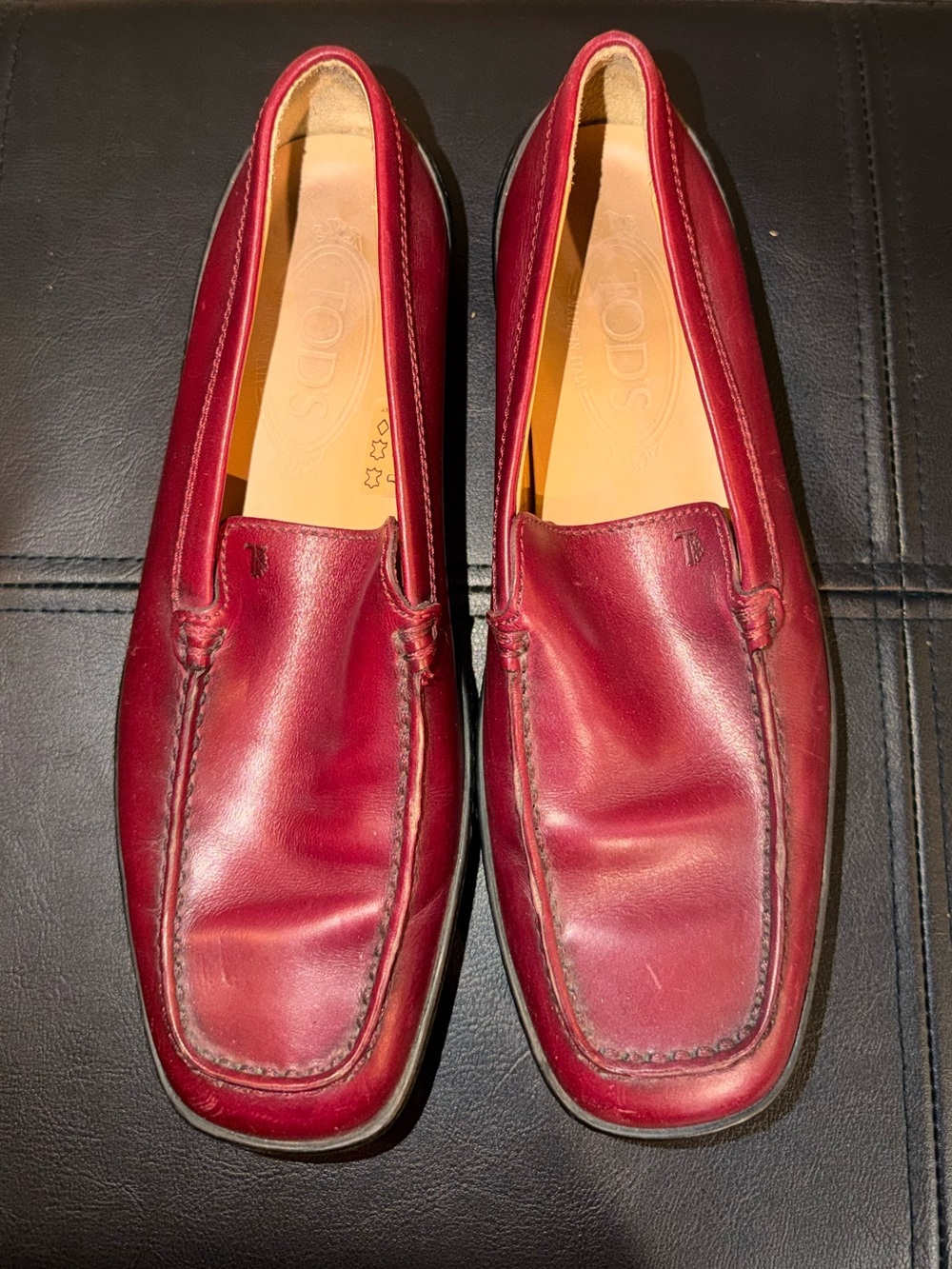 Tod's Burgundy Leather Women's Slip-On Loafers